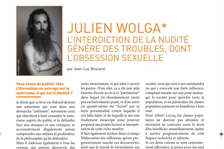 Julien Wolga, auteur sur le naturisme