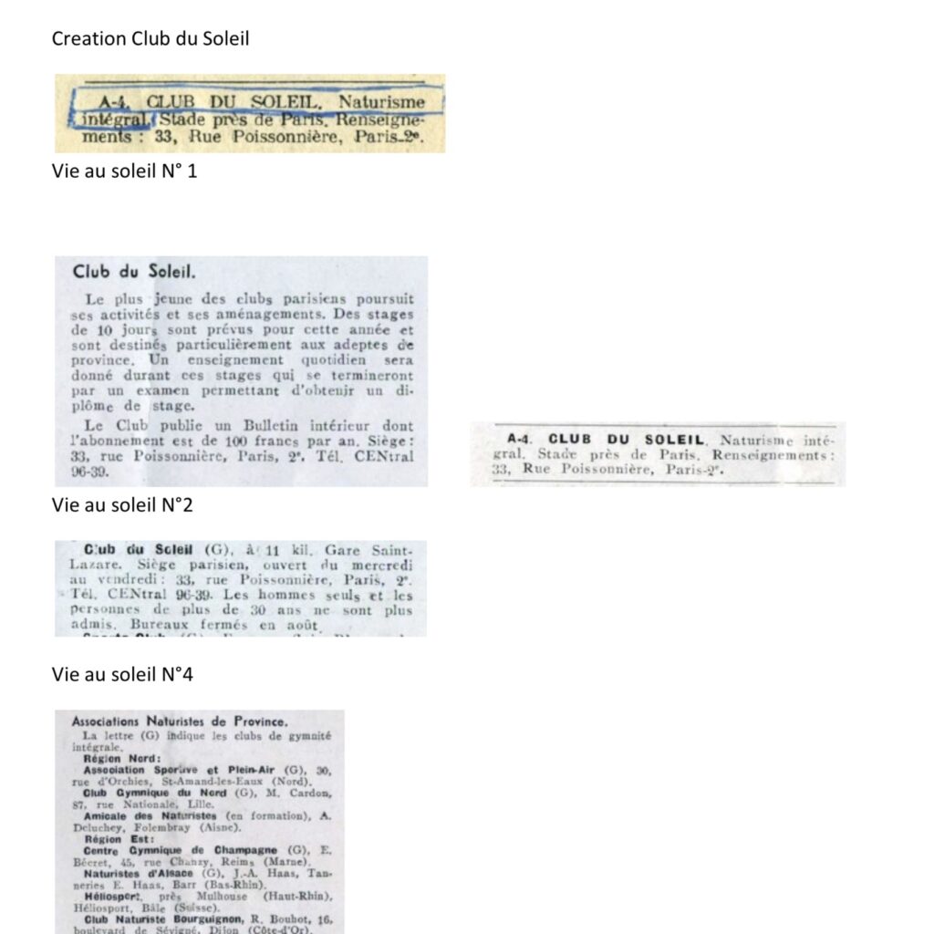 Archives sur les Clubs du Soleil