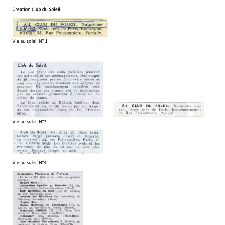 Archives sur les Clubs du Soleil