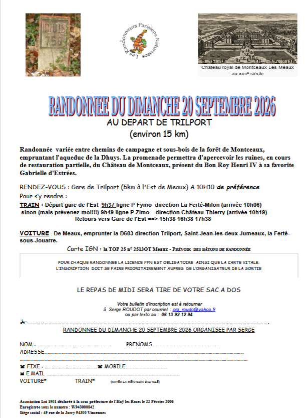Randonnée dimanche 20 septembre avec les Randonneurs Parisiens Naturistes